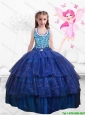 Popular Beaded Floor Length Multi Color Flower Mini Quinceanera  Dresses in Royal Blue