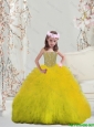 Suitable Yellow Spaghetti Mini Quinceanera Dresses with Beading and Ruffles