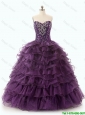 2016 New arrival Gorgeous Beautiful Dark Purple Quinceanera Dresses with Ruffled Layers