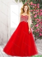 Cheap Sweetheart Tulle Red Prom Dresses with Beading