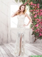 Beautiful Fashionable Cheap Column Beaded White Prom Dresses with Brush Train