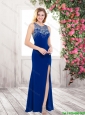 Gorgeous Exclusive New Style Column Scoop Beaded Prom Dresses with High Slit