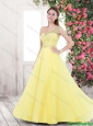 Perfect Pretty Elegant One Shoulder Yellow 2016 Prom Dresses with Beading