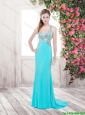 Beautiful Fashionable Cheap Aqua Blue Straps Prom Dresses with Criss Cross