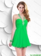 Beautiful Fashionable Fashionable Beaded Green Short Prom Gowns with Halter