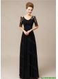 2015 Gorgeous Half Sleeves Laced Black Prom Dresses with V Neck