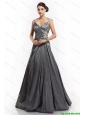Latest A Line Straps Appliques Prom Dresses with Brush Train