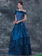 2015 Gorgeous Strapless Navy Blue Prom Dresses with Brush Train