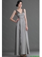 Beautiful V Neck Ruching Taffeta Prom Dress in Grey for 2016