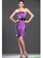 Popular Eggplant Purple Short Prom Dress with Belt and Bowknot