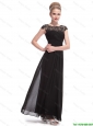 Beautiful Bateau Black Prom Dresses with Lace and Ruching