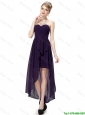 Cheap High Low Sweetheart Purple Prom Dresses with Ruching