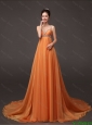 Fashionable Court Train Prom Gown with Beading and Ruching 2016