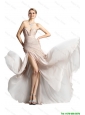 2016 Cheap Column Sweetheart Brush Train Prom Dresses with High Slit