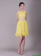Beautiful Bateau Mini Lengt Beaded Prom Dresses in Yellow