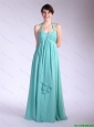 Beautiful Brush Train Turquoise Prom Dresses with Halter Top