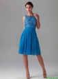 Beautiful Empire Bateau Blue Prom Dresses with Lace