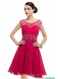 Beautiful Mini Length Scoop Hot Pink Prom Dresses with Cap Sleeves