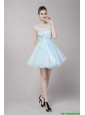 Fashionable Scoop Light Blue Prom Dresses with Beading  2016