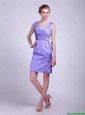 2016 Modern V Neck Short Lavender Prom Dresses with Ruching