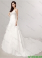Romantic A Line Spaghetti Straps Court Train Wedding Dress with Beading