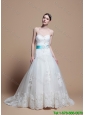 2016 Romantic A Line Sweetheart Appliques Wedding Dresses with Belt