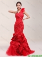 Classical 2016 Ruching and Ruffles Brush Train Wedding Dress in Red