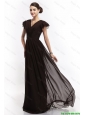 Hot Sale V Neck Ruching Empire Brush Train Prom Dresses in Black