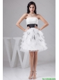 2016 Exquisite Belt and Ruffled Layers White Short Prom Dresses