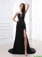 Romantic Column Scoop Beading and Sequins Prom Dresses with High Slit