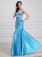 Sweet Mermaid Halter Top Prom Dresses with Beading in Baby Blue