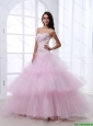 Wonderful Sweetheart Baby Pink Prom Dresses with Sequins and Ruffled Layers 2016