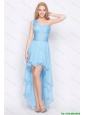 Affordable One Shoulder Beading High Low Prom Dresses in Baby Blue
