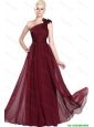 Beautiful Ruched Burgundy Prom Gowns with One Shoulder