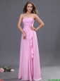Junior Ruching and Hand Made Flower Prom Dress in Rose Pink