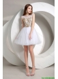 Popular A Line Beaded Mini Length Prom Dresses in White