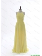 Cheap Simple 2016 Scoop Chiffon Yellow Prom Dresses with Sweep Brain