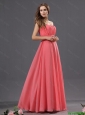 Junior Brush Train Beaded Prom Dresses in Watermelon