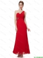 Junior Empire One Shoulder Red Prom Dresses with Beading