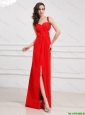Junior Empire One Shoulder Sequins Prom Dresses with Slit in Red