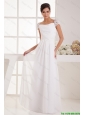 Junior Popular Square Ruching Lace White Prom Dresses with Cap Sleeves