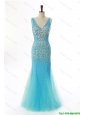 Pretty Sexy Mermaid V Neck Backless Beading Long Prom Dresses for 2016