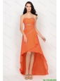 Beautiful High Low Orange Prom Dress with Beading for 2016