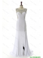 Pretty New Style 2016 Empire White Prom Dresses with Beading and High Slit