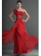 2016 Discount One Shoulder Beading and Ruching Prom Dresses in Red