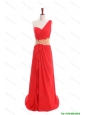 Cheap Sexy Appliques and Ruffles One Shoulder Prom Dresses with Sweep Train