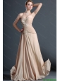 Classical Long Champagne Prom Dresses with Appliques