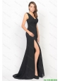 Classical One Shoulder Black Prom Dresses with Brush Train