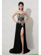 Modest Beaded and High Slit Prom Dresses in Black