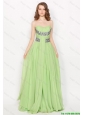 Modest Strapless Brush Train Prom Dresses in Apple Green